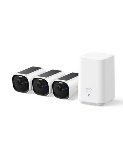 eufy Security eufyCam E40 Câmara vigilância WiFi exterior solar, resolução 2K com painel solar incorporado, visão noturna máxima cor, sem custo mensal, armazenamento local, equipado com homebase2