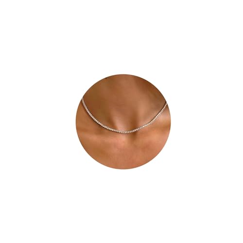 LILIE&WHITE Gargantilha de ténis com zircónia cúbica de 2 mm de espessura fina com corte de diamante, colar de ténis dourado com diamantes de imitação para mulher