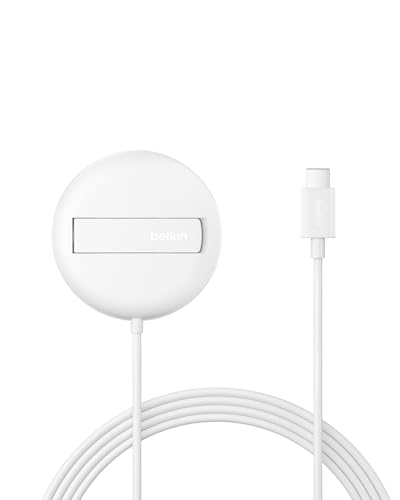 Belkin Carregador sem fios compatível com MagSafe, base de carregamento magnética com suporte vertical de 15 W, certificação Qi2, iPhone 16, Samsung Galaxy S25 e AirPods (sem fonte de alimentação