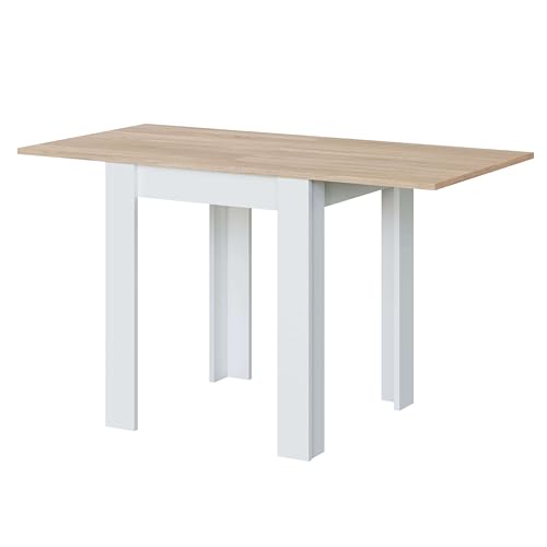 Habitdesign Mesa auxiliar extensível, mesa de cozinha, acabamento em cor branca Artik e carvalho canadian, modelo livre, medidas: 67-134 cm (largura) x 67 cm (fundo) x 79 cm (altura), 0F4589A