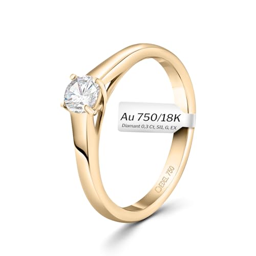 EDELIND 18 K Anel de noivado mulher com diamante natural solitário 0,05-0,30 ct ouro amarelo 750 Ø 49-58 mm anel ouro mulher com caixa de presente de jóias