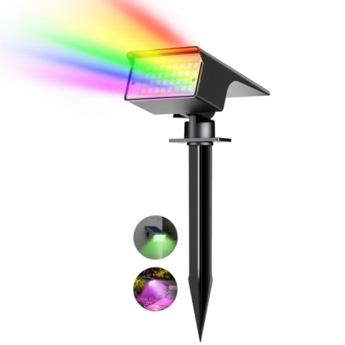 kolpop RGB Luzes solares LED para exterior [1 peça/7 cores], IP65 impermeável holofotes LED solares para jardim, montagem 2 em 1, pátio, 800 LM Focos solares para pátio, piscina, vasos, chão, calçado