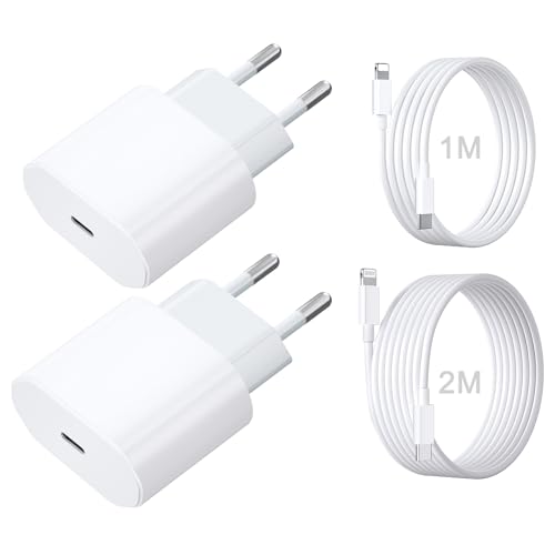 Carregador USB C duplo de 20 W com cabo iPhone de 2 M cabo carregador iPhone de 1 m, carregador iPhone carregamento rápido para iPhone 14/13/ 12/11/ X/ 8/7/ Pad