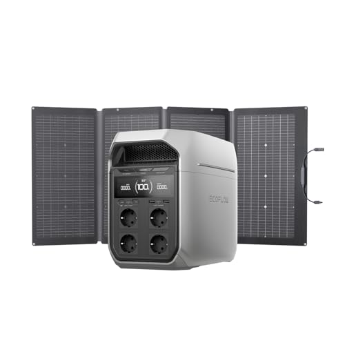 Gerador solar EF ECOFLOW DELTA 3 Plus com painel solar de 220 W, entrada solar 1000 W, bateria LFP, estação de energia portátil 1024 Wh, para doméstica, emergência