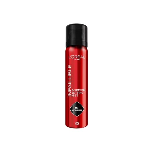 L'Oréal Paris Spray fixador de maquilhagem invisível, resistente à água, permanece até 36 h, 75 ml