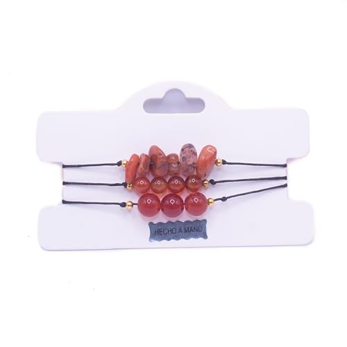 ZARZAMORA Pulseras de Piedras Naturales Protectoras - Pack de tres Pulseras con Nudo Corredizo y Gemas Curativas Energéticas - Amuleto de Protección Hombre Mujer-Regalo Original(Cornalina)