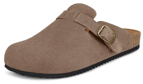 Intini Tamancos e bonecos para homem mulher chinelos de pele com cortiça fechados chinelos de jardim sandálias com fivela ajustáveis confortável 36-46