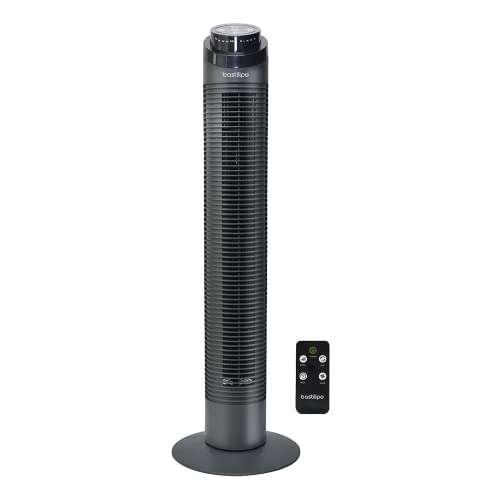 Bastilipo - Ventilador de torre com controlo remoto, 50 W, potência - 3 velocidades preto, modelo varadero