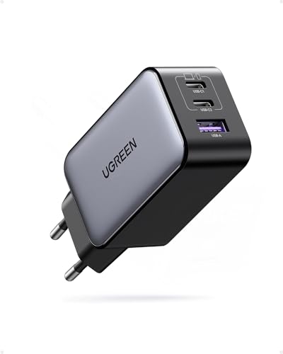 UGREEN Nexode 65W USB C GAN Tech Carregador de 3 portas, adaptador de alimentação USB C, compatível com MacBook Air, iPhone 16/15/14/13, iPad, Samsung Galaxy S24/ S23/ S22, Google Pixel 7 Pro preto