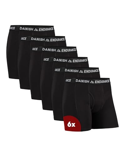 DANISH ENDURANCE Conjunto de 6 boxers de algodão para homem, roupa interior, elásticos, ultra suaves, conforto superior, corte clássico, justos, preto, cinzento, azul marinho