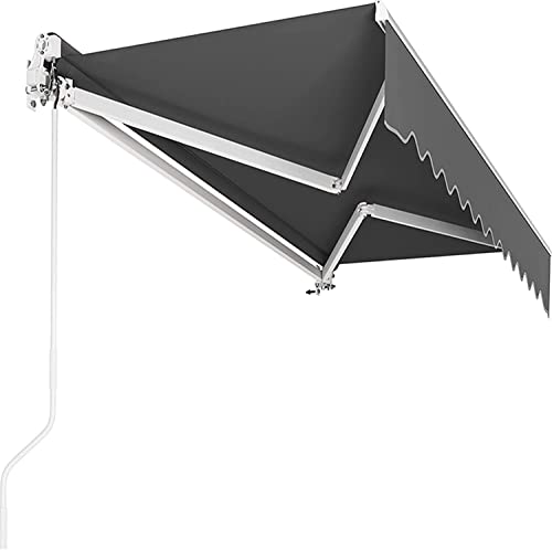 Toldo retrátil de braço articulado, 250 x 200 cm, anti-raios UV, inclui suporte de parede, manivela manual, resistente à água, alumínio/poliéster, para exteriores, terraço, varanda, cinzento