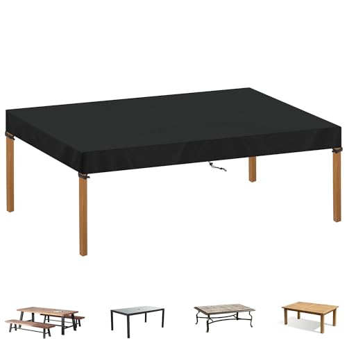 SIMPHAUS Capa de mesa 220 x 110 x 15 cm, protetor de mesa de jardim, impermeável, capas de jardim exterior resistente ao vento anti-UV tecido Oxford 420D capa protetora móveis e jardim
