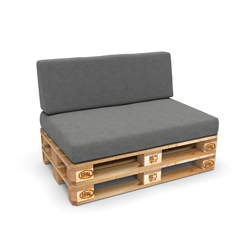 POKAR 2 Almofadas para Europalês/Europalete: 1 x almofada - assento 120 x 80 x 15 cm +1 x almofada - encosto 120 x 40 x 20/10 cm, espuma fria, para sofá de paletes, interior e exterior, sem paletes,