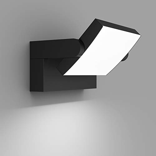 Klighten 24 W LED Candeeiro de parede exterior interior IP65, luz de parede ajustável, moderno apliques de parede alumínio para entrada jardins e varandas, branco frio 5700K-6000K, preto