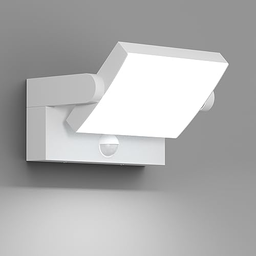 Klighten 24 W LED apliques parede exterior interior com sensor de movimento, IP65 apliques exteriores ajustável, candeeiro moderno de parede alumínio para entrada de jardins, branco frio 5700K-6000K,