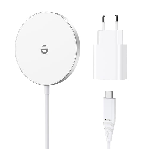 Carregador de indução rápido compatível com mag-Safe com adaptador de corrente 20 W tipo USB-C, carregador magnético sem fios para iPhone 16/15/14/13/12 Series e Air-Pods