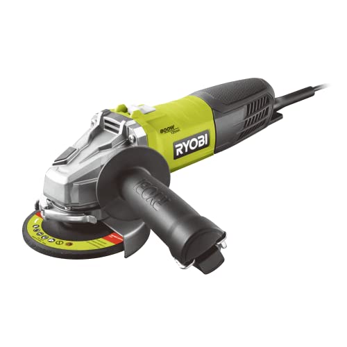 RYOBI - Moedor angular com cabo 800 W 125 mm - 12 000 rpm - entregue com 1 disco de remover o metal Ø 125 mm e 1 pega lateral 2 posições - proteção anti-arranque - RAG800-125G