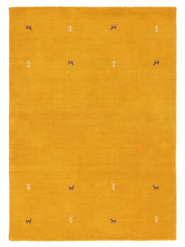 CarpetFine Tapete de lã Gabbeh Uni amarelo 120 x 170 cm retangular, tapete moderno para sala de estar e quarto