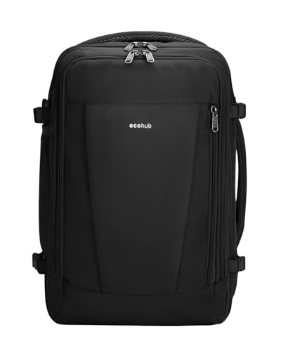 ECOHUB Mochila viagem cabine avion 40 x 20 x 25 Ryanair 13 compartimentos, Preto