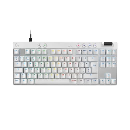 Logitech G PRO X TKL RAPID, teclado para gaming com cabo sem teclado numérico com interruptores analógicos magnéticos, modo de disparo rápido, RGB, acionamento ajustável, US INTL - branco