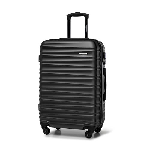 WITTCHEN Mala de viagem bagagem de mão mala de cabine mala de ABS com 4 rodas giratórias fechadura de combinação alça telescópica Groove Line tamanho S, Preto, Mala média
