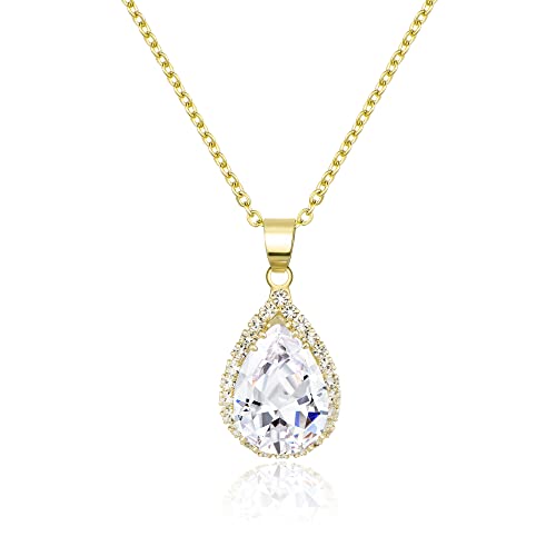 Linawe Colar de corrente com pingente para mulher, colar de pedra natal de diamante simulado, colar de cristal para mulher, conjunto de jóias de moda disponível em tons de ouro, ouro rosa e prata