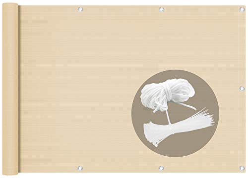 VOUNOT® Tela de proteção de privacidade para varanda, jardim, HDPE, proteção UV, com cordão e flanges, bege, 500 x 90 cm