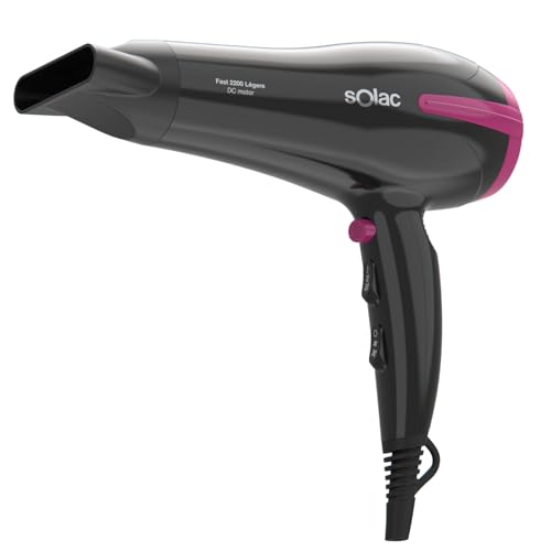 Solac - Secador de cabelo Fast 2200 Légere | Ultra leve 340 g | 2200 W de potência, 3 temperaturas e 2 velocidades, botão de ar frio, filtro removível, pega ergonómica, anel para pendurar