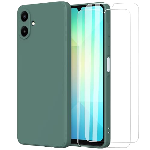 MOONESS Capa para Samsung Galaxy A06 4G (6,7") com 2 Pack protetor de ecrã, ultra fino silicone TPU Shockproof capa Case Cover para Samsung Galaxy A06 4G - verde escuro