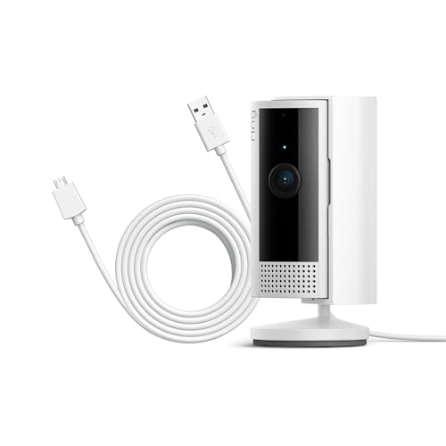 Ring Cámara interior (Indoor Camera 2.ª gen.) + Cable de alimentación de 3 m | Cámara de vigilancia wifi con enchufe para mascotas, vídeo 1080p HD, cubierta de privacidad | 30 días gratis de Ring Home
