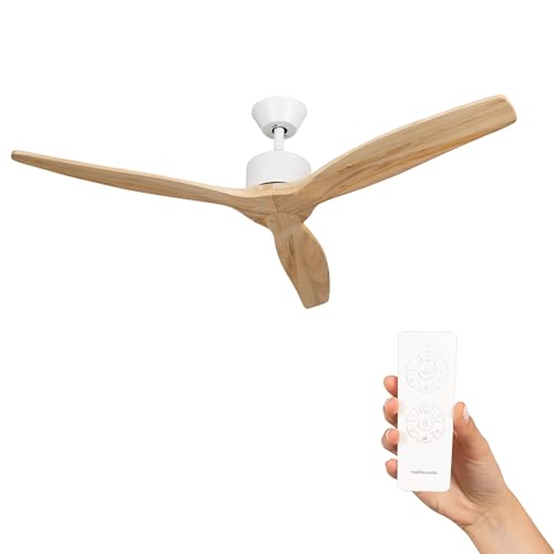 Mellerware - Ventoinha de teto com controlo remoto Brizy! | 30 W | 6 velocidades, ultra silencioso, função verão e inverno, temporizador, 3 pás, 132 de diâmetro, motor DC | Light Wood