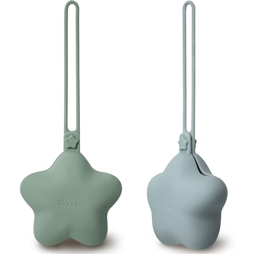 Moonkie Porta-chupetas para bebé, porta-chupetas de silicone para bebé, conjunto de 2, porta-chupetas sem BPA, caixa de chupeta, capas para chupetas (verde acinzentado/azul-pérola)