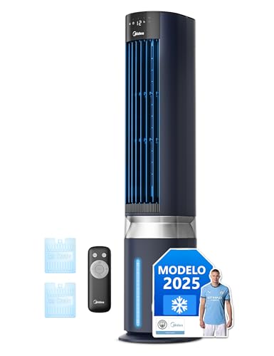 MIDEA Climatizador vaporativo 3 em 1 com controlo remoto, ventilador de água, refrigerador de ar e humidificador com 6 velocidades e oscilação de 85º - condicionador frio com tanque de água 7 L e