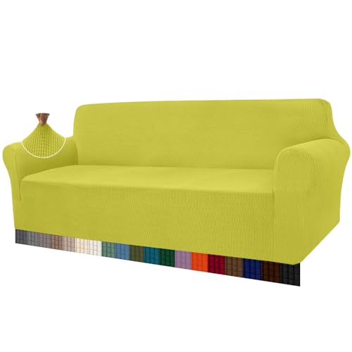 Granbest Capa de sofá de alta elasticidade, moderna, de tecido jacquard elástico, para sala de estar, proteção para casas com cães e animais de estimação, 4 lugares, amarelo limão