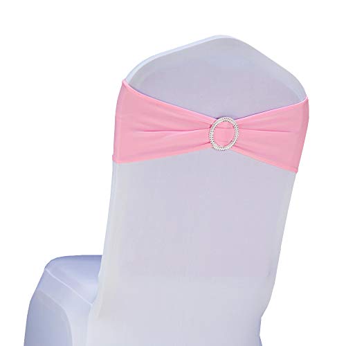 SINSSOWL Faixa elástica para cadeira com fivela para decoração nupcial, de licra, rosa, 50 unidades