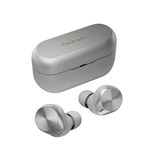 Technics EAH-AZ80E-S Auriculares sem fios com cancelamento de ruído, Bluetooth multiponto 3 dispositivos, confortáveis interrarais, carregamento sem fios, prateado