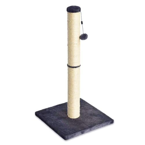 Amazon Basics Raspador para gatos de interior, padrão com brinquedo pendurado, 80 cm, cinzento