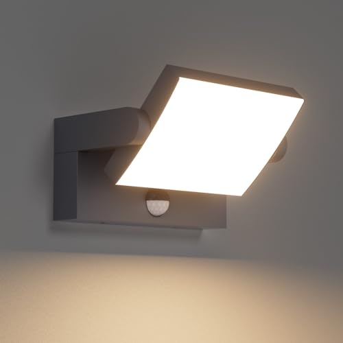 Klighten 24 W Apliques LED exterior com sensor de movimento, IP65 luz de parede exterior ajustável interior, candeeiro de parede moderno alumínio para terraço, jardins, varanda, branco quente 3000 K,
