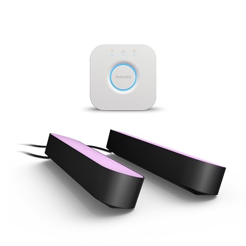 Philips Hue - Barras de luz Hue Play, luz branca e coloridas, com Hue Bridge, funciona com Alexa, Google Assistant e Apple HomeKit, preto, conjunto de 2