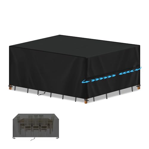 SIMPHAUS Capa mesa exterior impermeável capa exterior móveis jardim capa para mesa dobrável capa para móveis de exterior tecido Oxford 420D, anti-UV, protetor de mesa e cadeiras, jardim 220 x 130 x 85