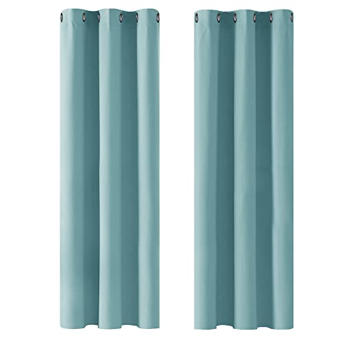 Deconovo Cortinas opacas para quarto para interiores, 2 peças, 183 cm de altura, cortinas térmicas isolantes lisas, 107 x 183 cm (largura x altura), azul claro
