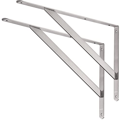 YUMORE Esquadras para prateleiras pesadas, 500 x 340 mm, suportes de prateleiras de parede resistentes em aço inoxidável esquadrias angulares para prateleiras saias de madeira, com parafusos, carga