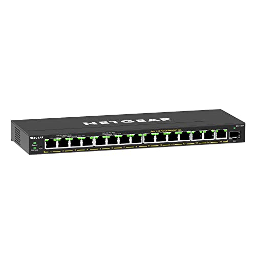 NETGEAR Switch Gigabit Ethernet | PoE Plus 16 portas GS316EP | Switch Gigabit Ethernet com 15 portas PoE a 180 W, 1 porta SFP de 1G, montagem em mesa ou na parede