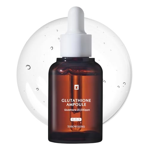 TOSOWOONG Glutathione Serum com 20.000 ppm de glutatião, niacinamida e ácido hialurónico, cuidado facial coreano, hidratação e luminosidade, 30 ml, 1,01 fl. Oz.