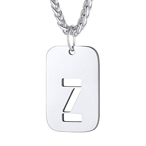 Bandmax Chapas militares letras iniciais de nome A-Z pendente Dog Tag com corrente espinho 55 cm 5 cm comprimento aço inoxidável três cores