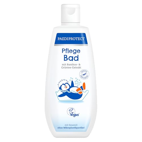 PAEDIPROTECT Banho de cuidado para bebés e crianças, 250 ml, sem perfume nem microplástico, banho de espuma que cuida e limpa a pele, proporciona humidade e proteção, gel de lavagem como banho