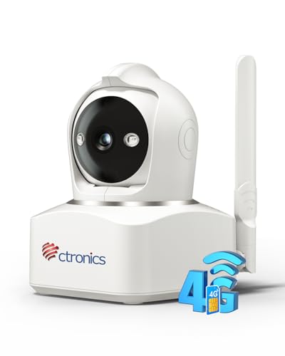 Ctronics 4MP 3G/4G LTE Câmara de vigilância interior com cartão SIM, 360° PTZ IP câmara de segurança sem fios, detecção inteligente, controlo automático, visão noturna cor, áudio bidirecional, nuvem