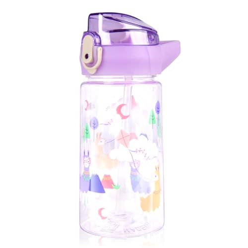 flintronic Garrafa de água para crianças e meninas, garrafas de água de 500 ml, garrafa de água para crianças, sem BPA, sem fugas, reutilizável - roxo