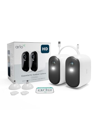 Arlo Essential 2 XL câmara de vigilância WiFi exterior HD, câmara de vigilância WiFi interior, sensor de movimento, alarme para casa, visão noturna cor, teste de arco seguro incluído, 2 câmaras,