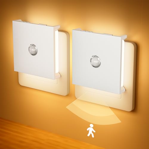 Feliigo Luz noturna com sensor de movimento, 2 peças luz noturna infantil tomada regulável com 3 modos, brilho ajustável, luz noturna para quarto de crianças, casa de banho, corredor, cozinha, escadas